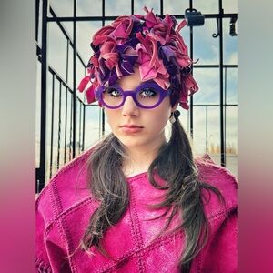 Dior Pink and Purple ribbon hat 1960’s rare fun mod Toque Firm $